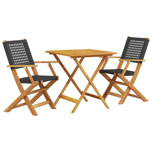 vidaXL Bistro Set | Black, Brown | Solid acacia wood, PE rattan | Standard