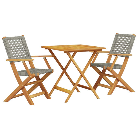 vidaXL Bistro Set | Grey | Solid acacia wood, PE rattan | 3 Piece | Foldable