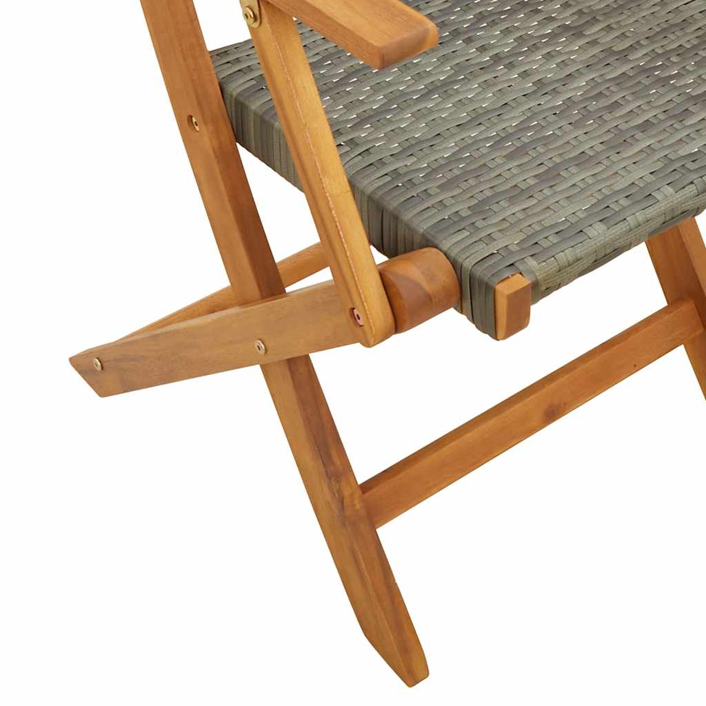 vidaXL Bistro Set | Grey | Solid acacia wood, PE rattan | 3 Piece | Foldable