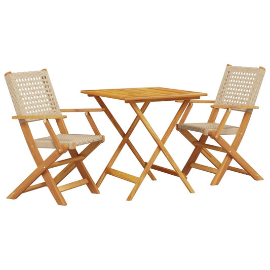vidaXL Bistro Set | Beige | Solid acacia wood, Poly Rattan | Compact | Foldable