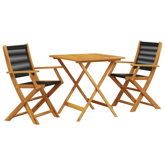 vidaXL Bistro Set | Black and Natural Wood | Solid Acacia wood and Polypropylene