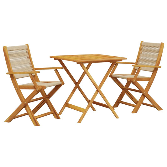 vidaXL Bistro Set | Beige | Solid Acacia Wood and Polypropylene | 2-seater