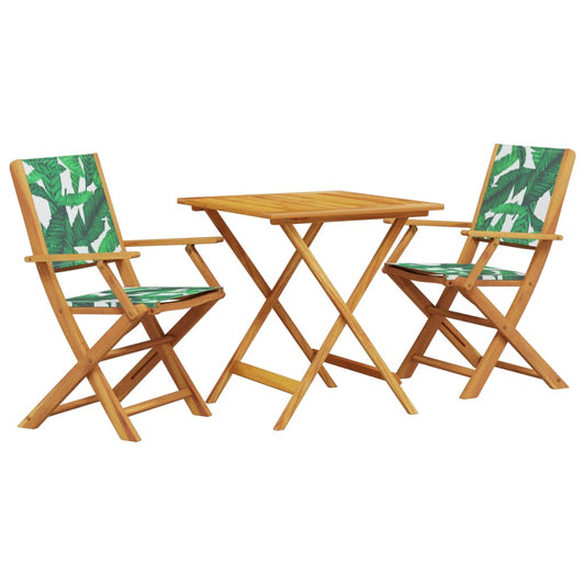 vidaXL 3 Piece Bistro Set Leaf Pattern Fabric and Solid Wood