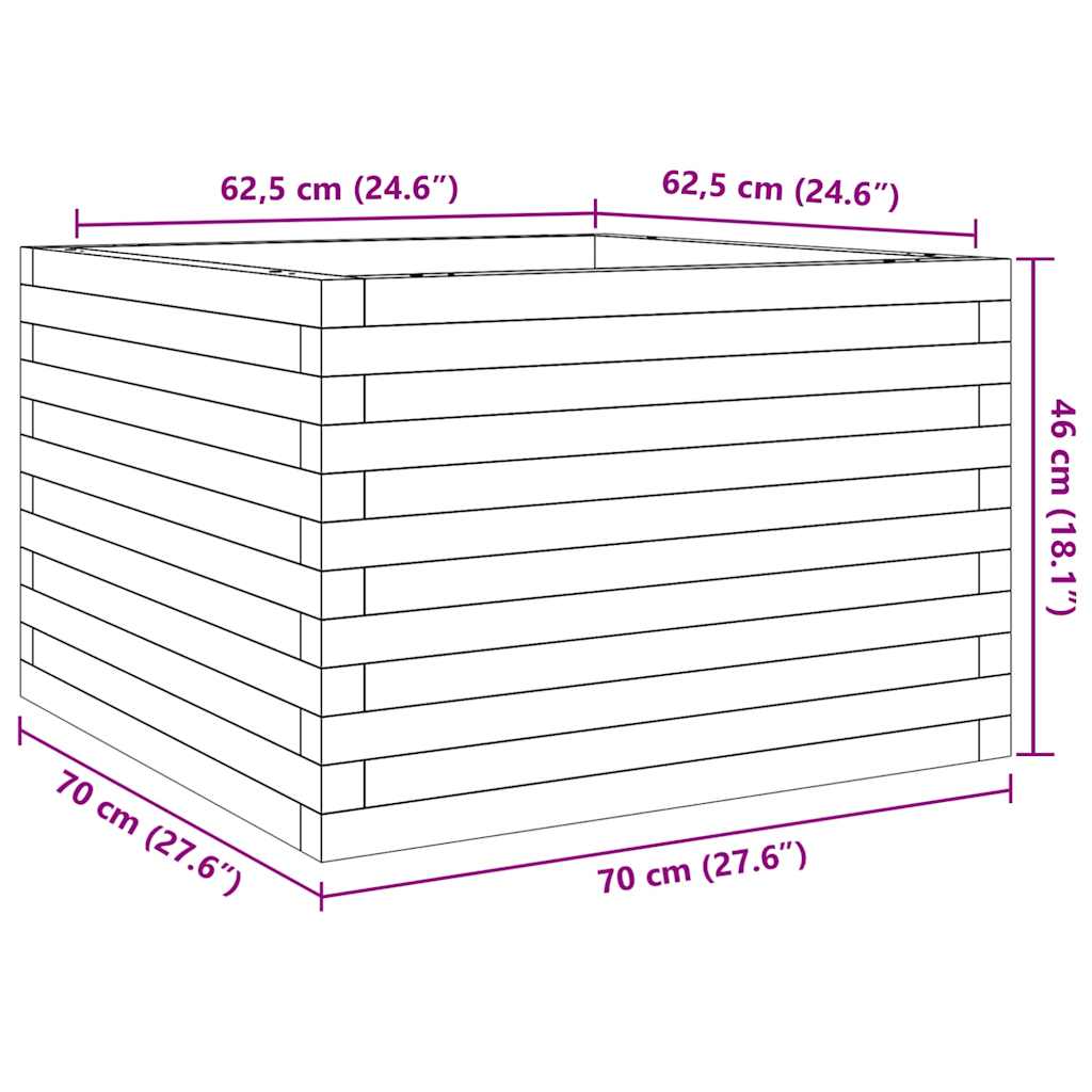 vidaXL Garden Planter Wax Brown 70x70x46 cm Solid Wood Pine