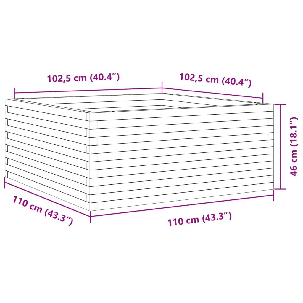 vidaXL Garden Planter White 110x110x46 cm Solid Wood Pine