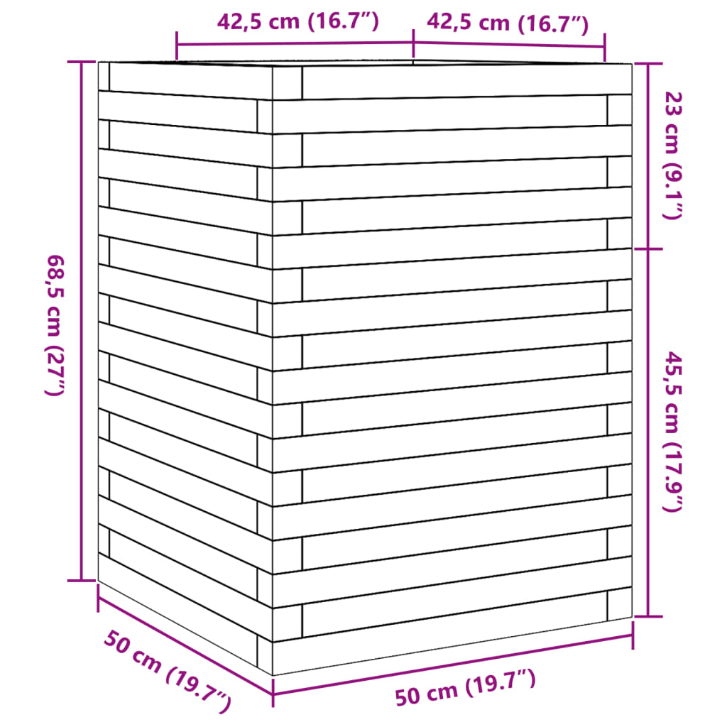 vidaXL Garden Planter Wax Brown 50x50x68.5 cm Solid Wood Pine