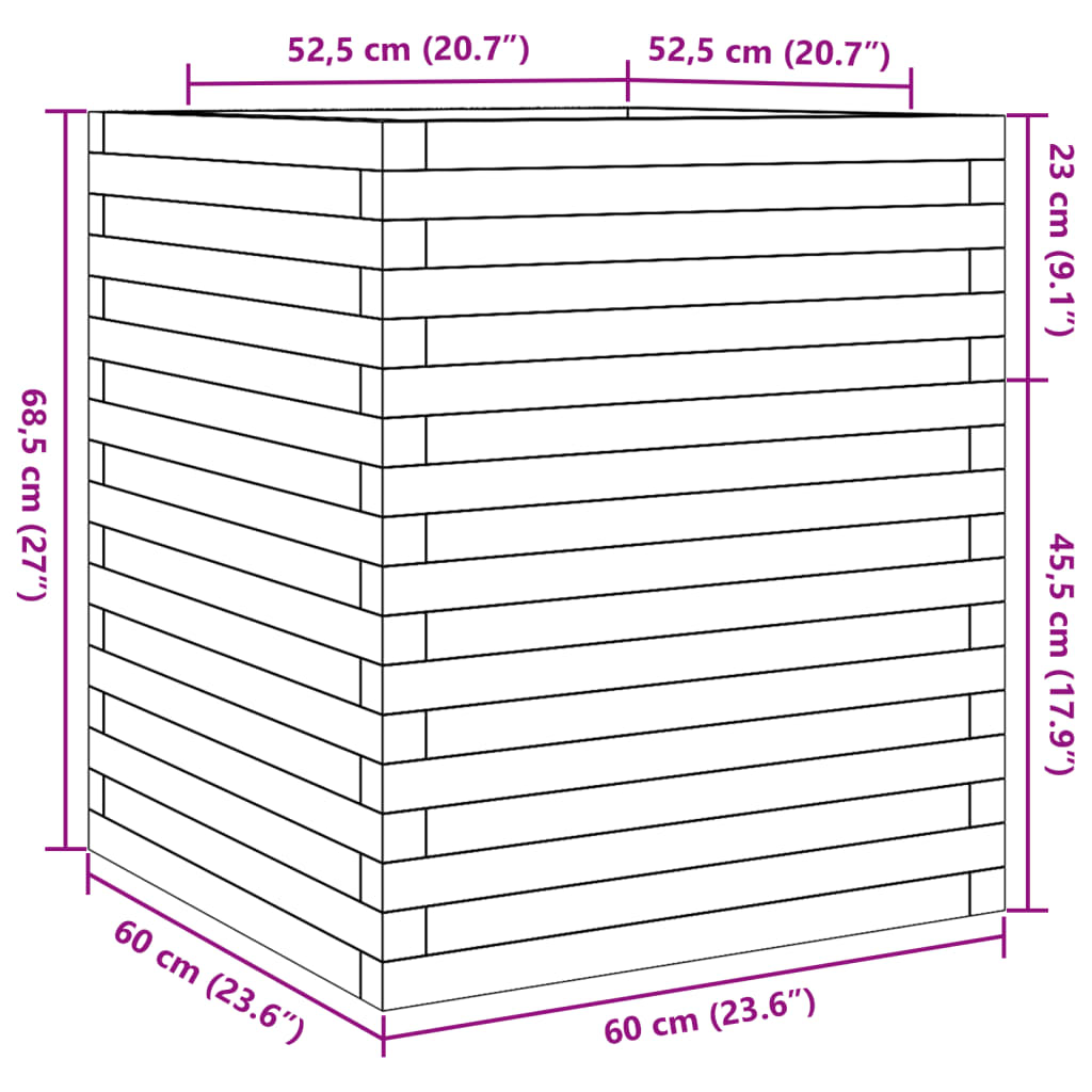 vidaXL Garden Planter White 60x60x68.5 cm Solid Wood Pine