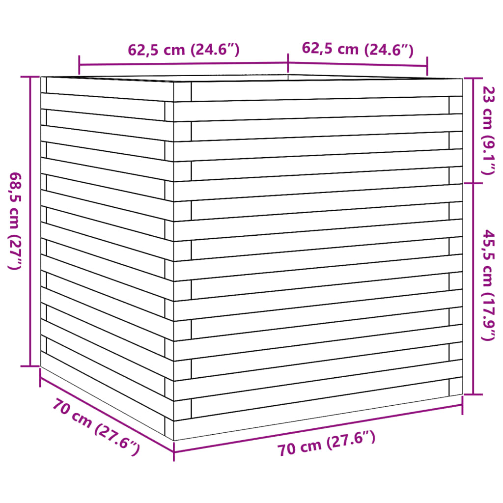 vidaXL Garden Planter White 70x70x68.5 cm Solid Wood Pine