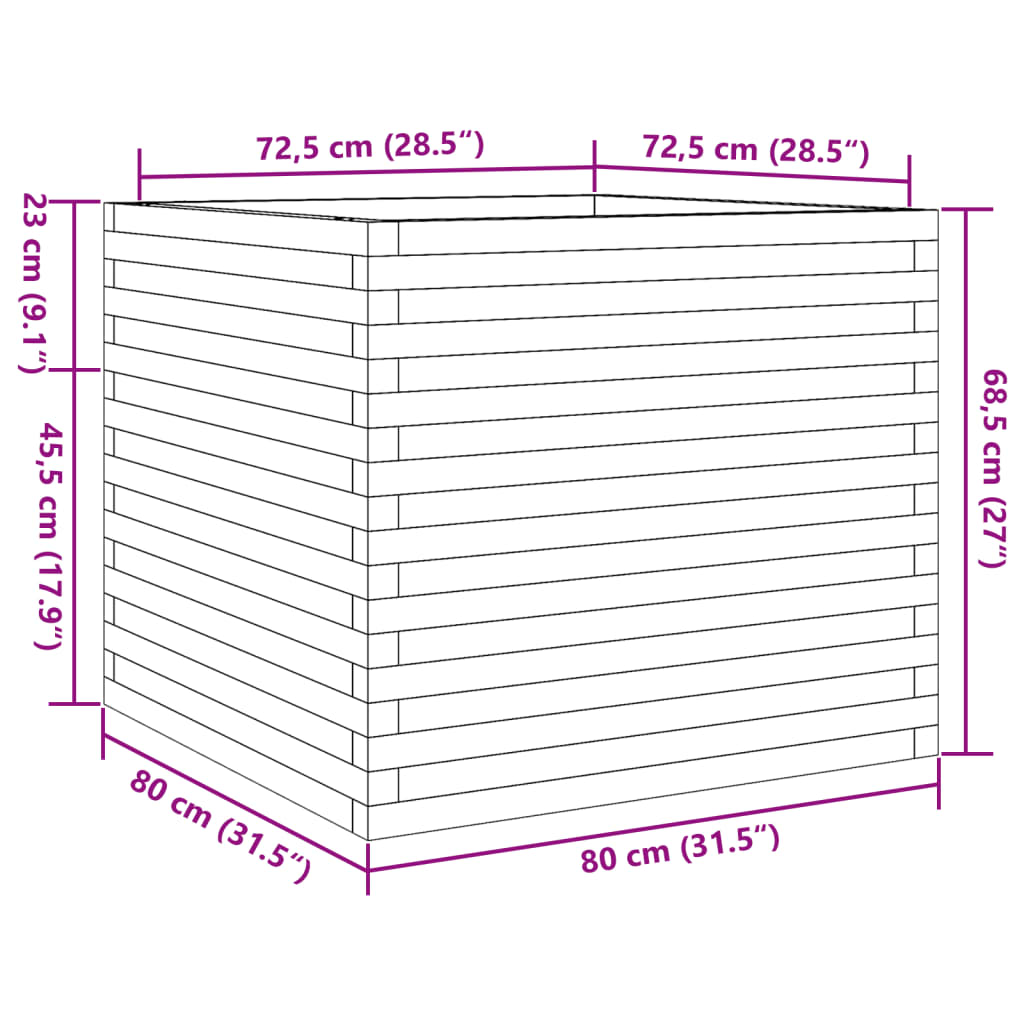 vidaXL Garden Planter White 80x80x68.5 cm Solid Wood Pine
