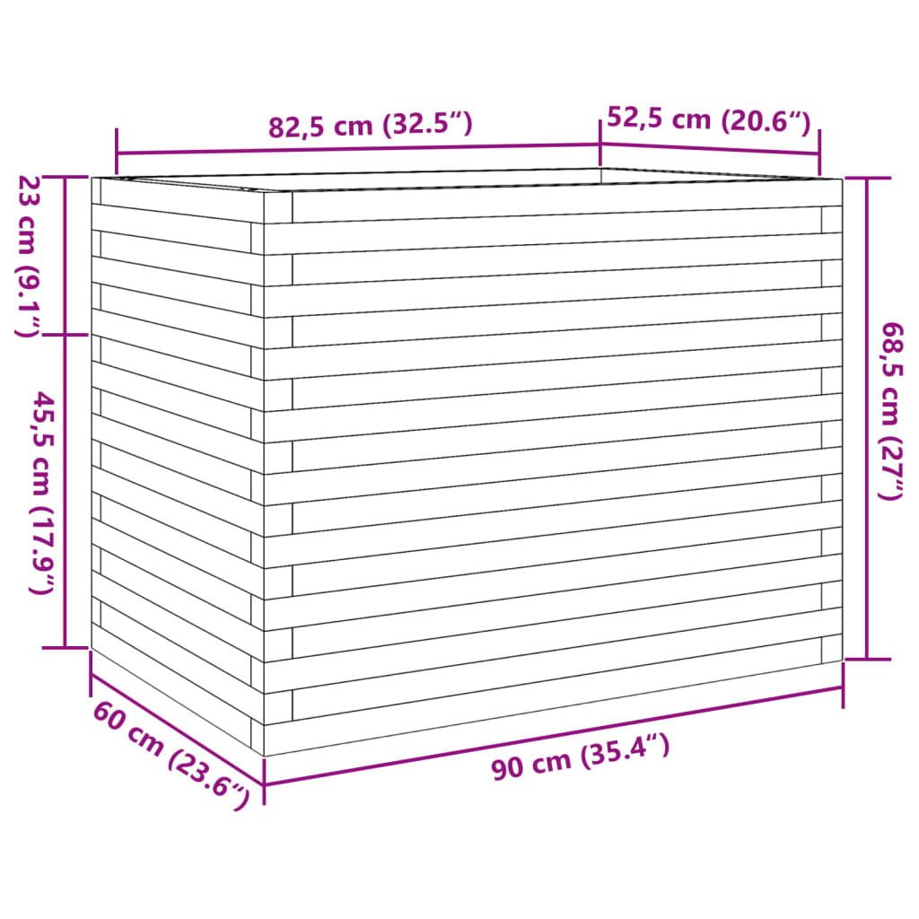vidaXL Garden Planter White 90x60x68.5 cm Solid Wood Pine