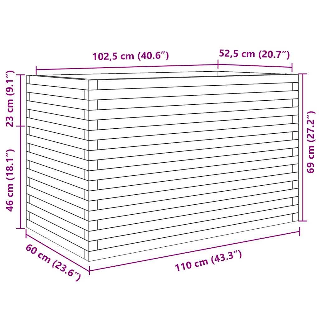 vidaXL Garden Planter White 110x60x68.5 cm Solid Wood Pine