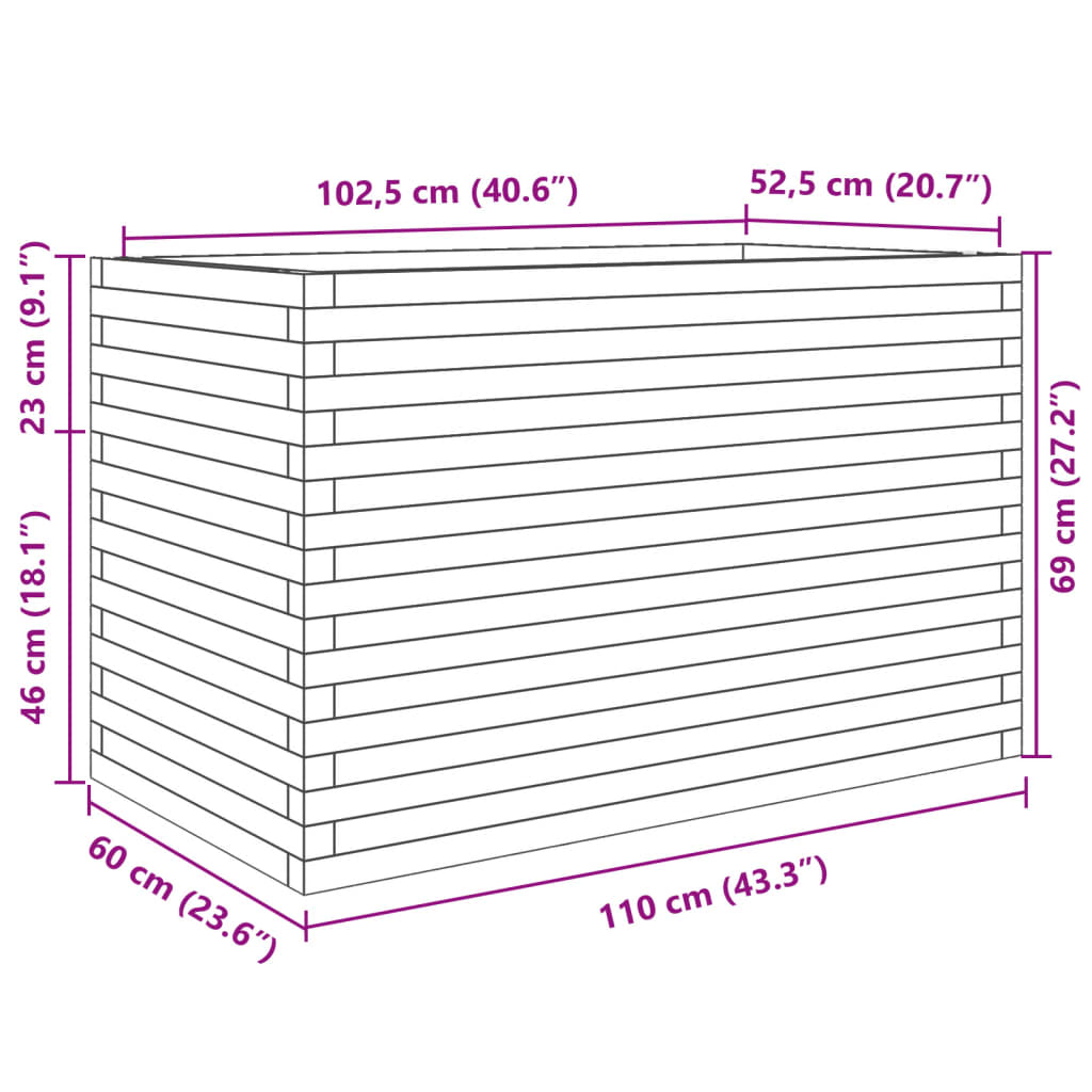 vidaXL Garden Planter Wax Brown 110x60x68.5 cm Solid Wood Pine