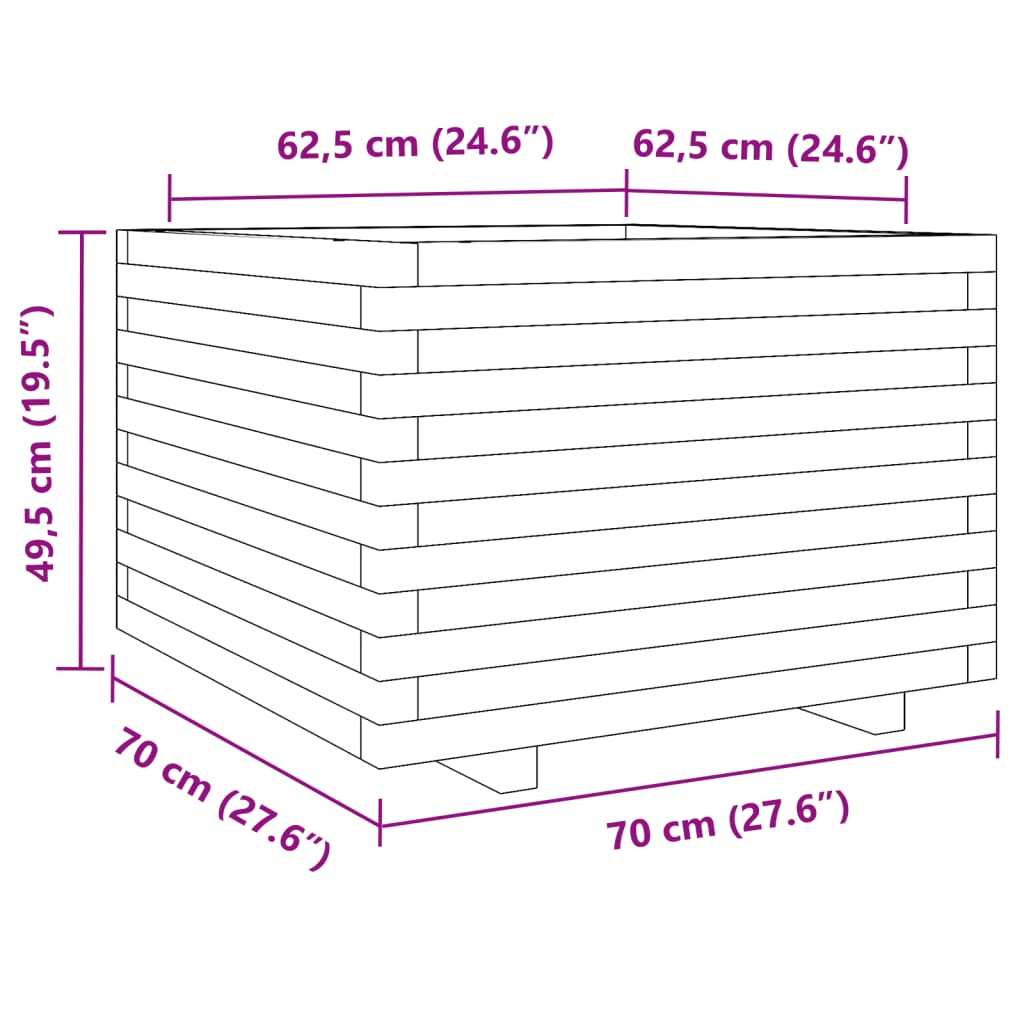 vidaXL Garden Planter Wax Brown 70x70x49,5 cm Solid Wood Pine