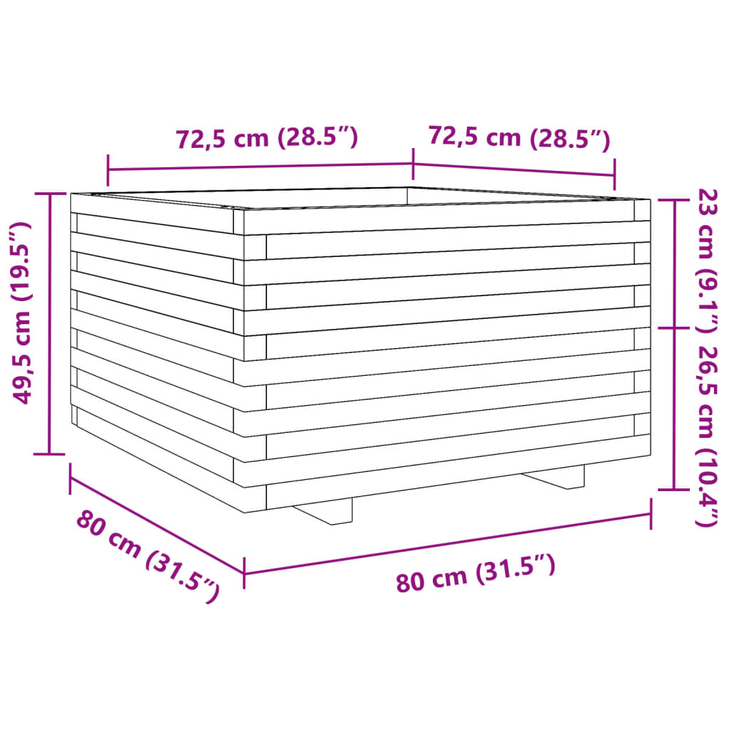 vidaXL Garden Planter White 80x80x49,5 cm Solid Wood Pine
