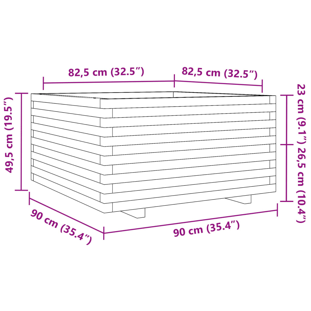 vidaXL Garden Planter Wax Brown 90x90x49,5 cm Solid Wood Pine