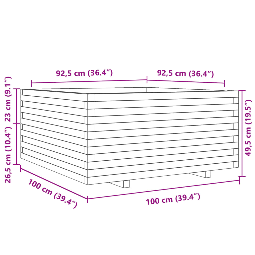 vidaXL Garden Planter Wax Brown 100x100x49,5 cm Solid Wood Pine