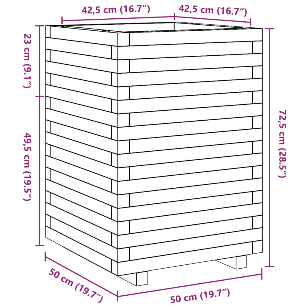 vidaXL Garden Planter White 50x50x72.5 cm Solid Wood Pine