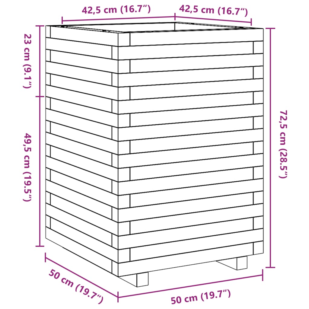 vidaXL Garden Planter Wax Brown 50x50x72,5 cm Solid Wood Pine