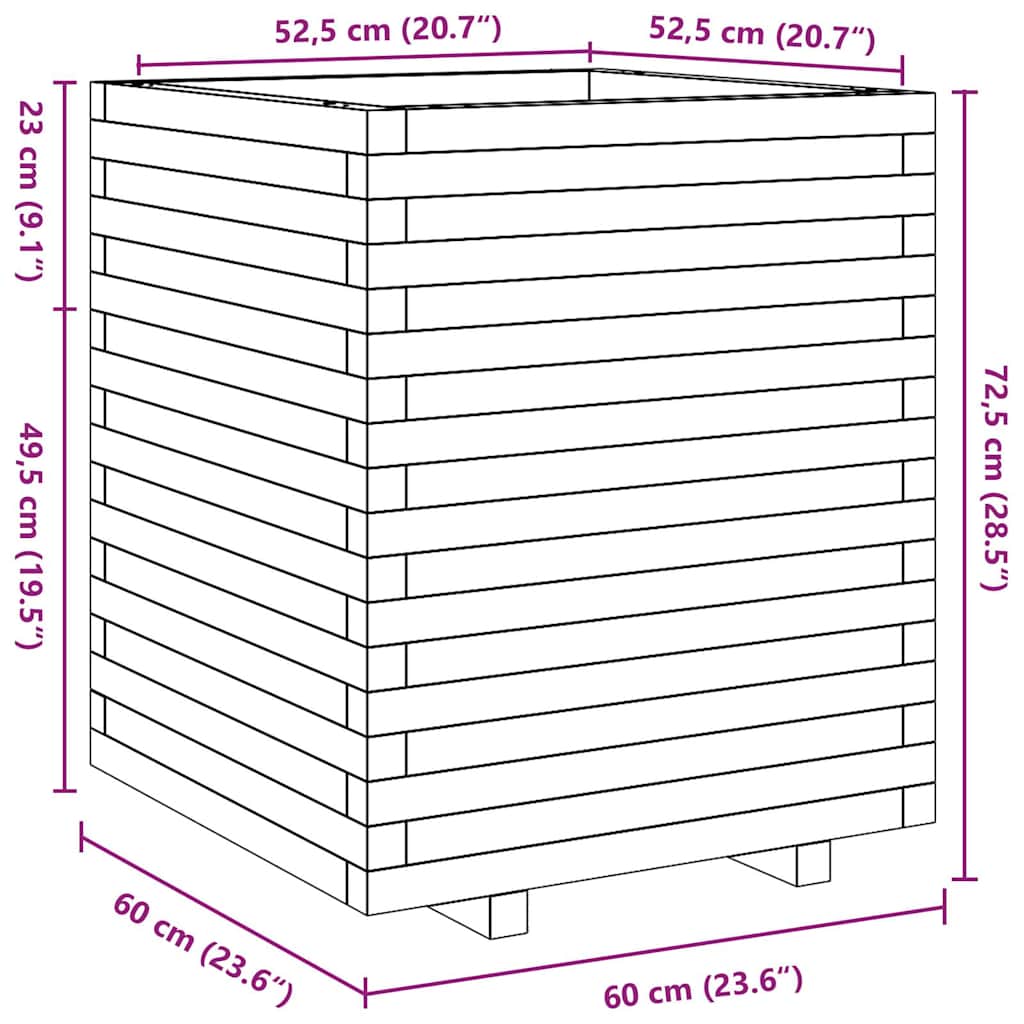 vidaXL Garden Planter White 60x60x72,5 cm Solid Wood Pine