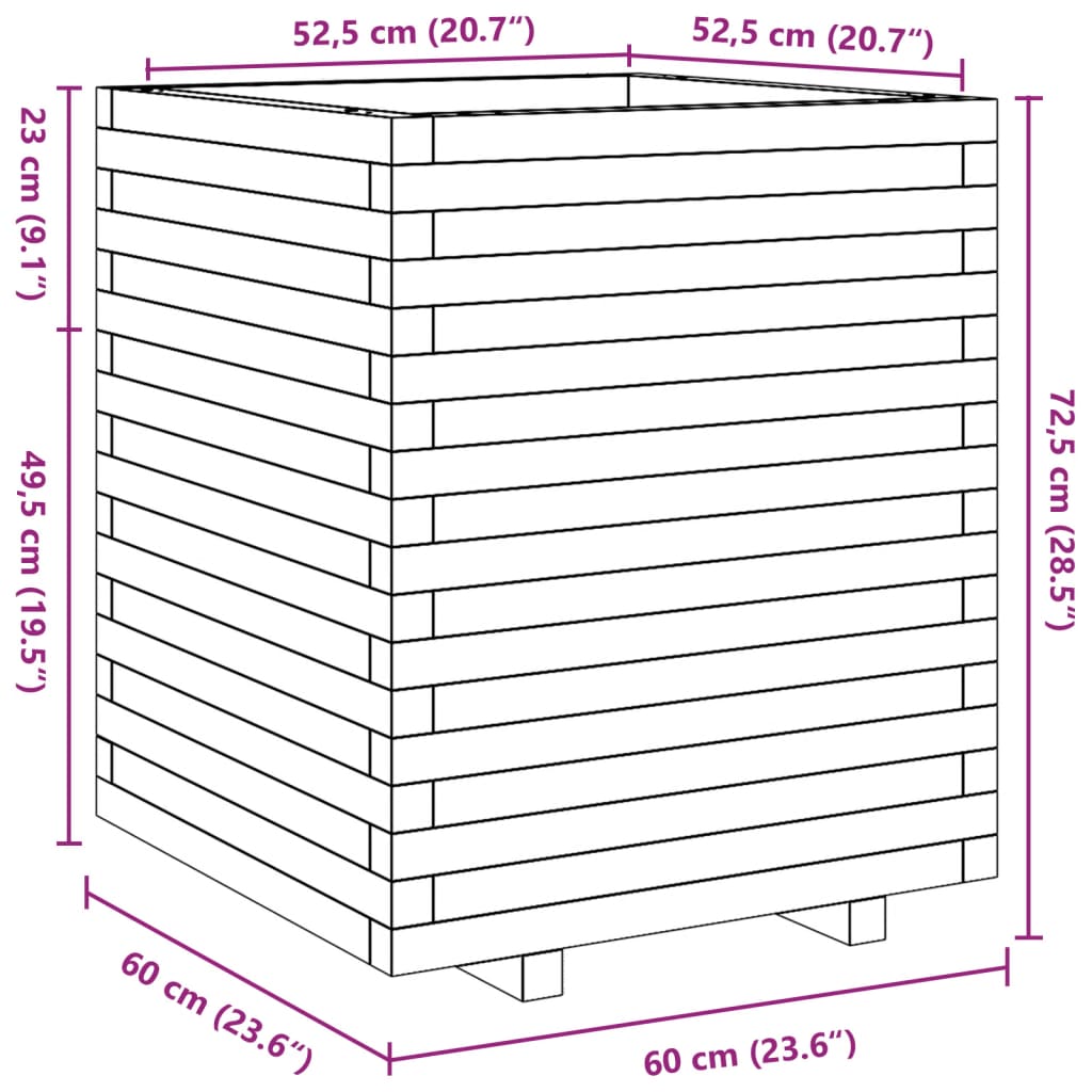 vidaXL Garden Planter Wax Brown 60x60x72,5 cm Solid Wood Pine