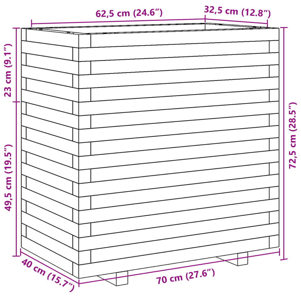 vidaXL Garden Planter White 70x40x72.5 cm Solid Wood Pine