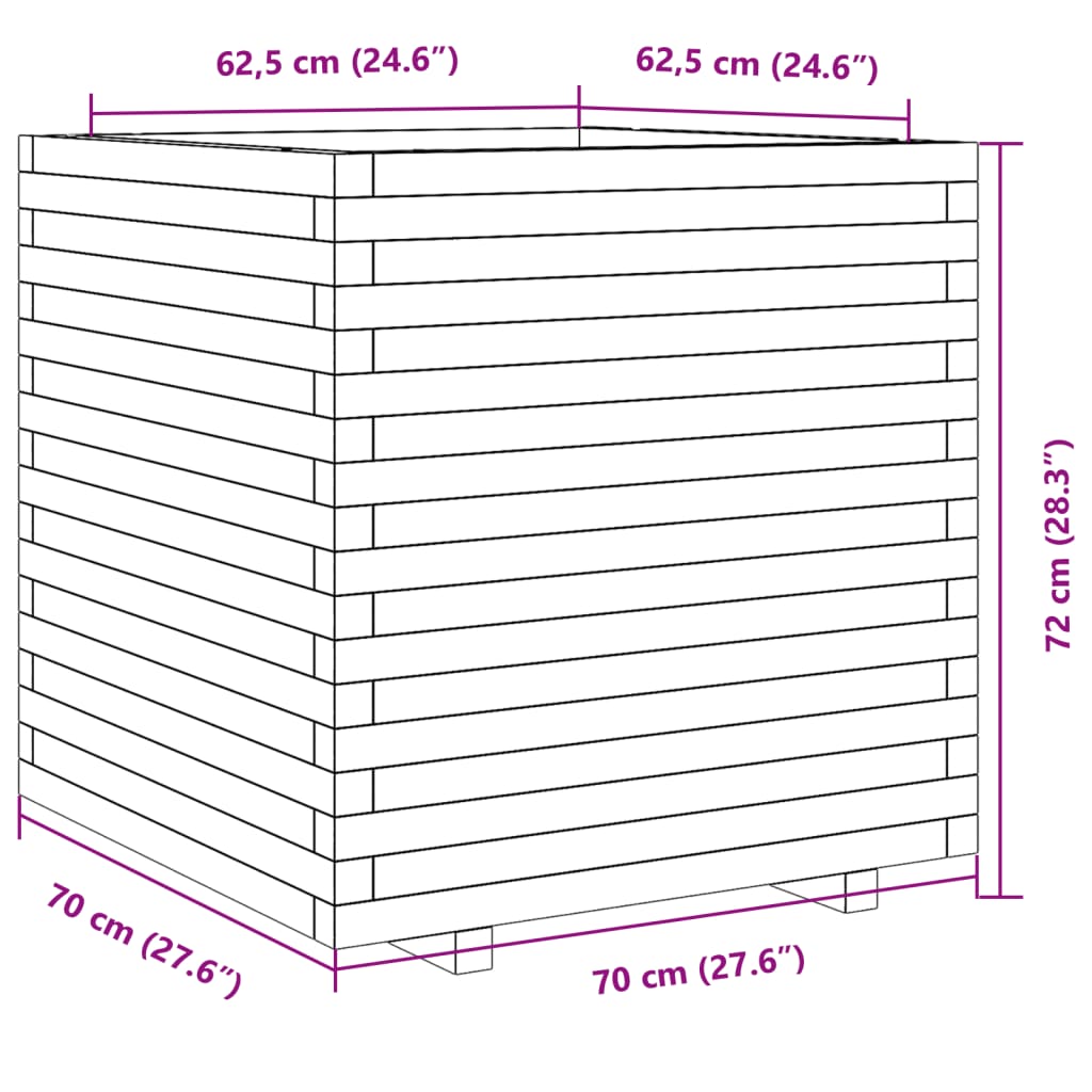 vidaXL Garden Planter White 70x70x72 cm Solid Wood Pine
