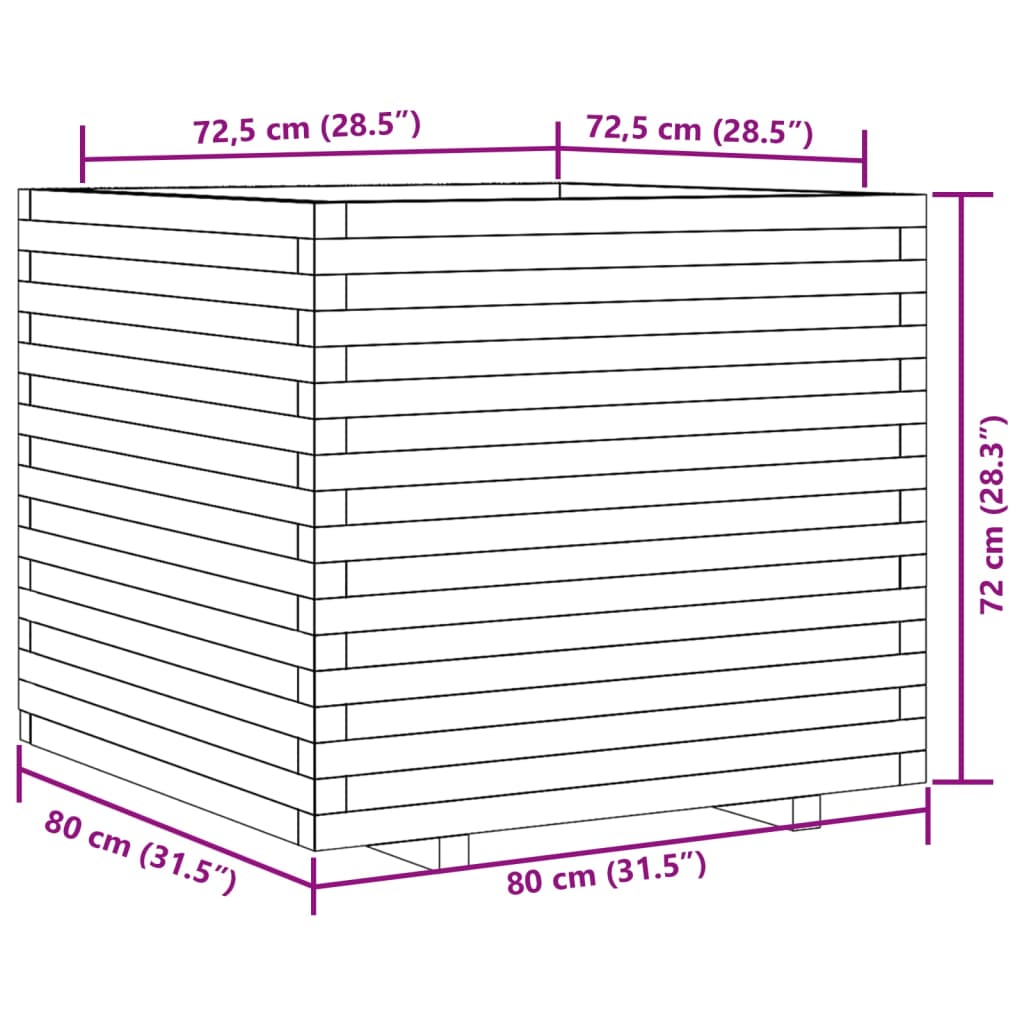vidaXL Garden Planter White 80x80x72 cm Solid Wood Pine