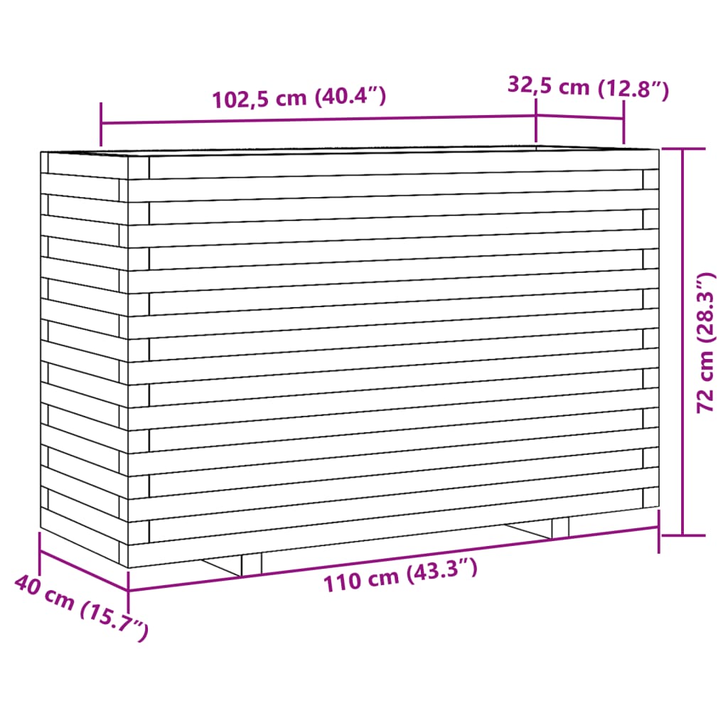 vidaXL Garden Planter Wax Brown 110x40x72 cm Solid Wood Pine