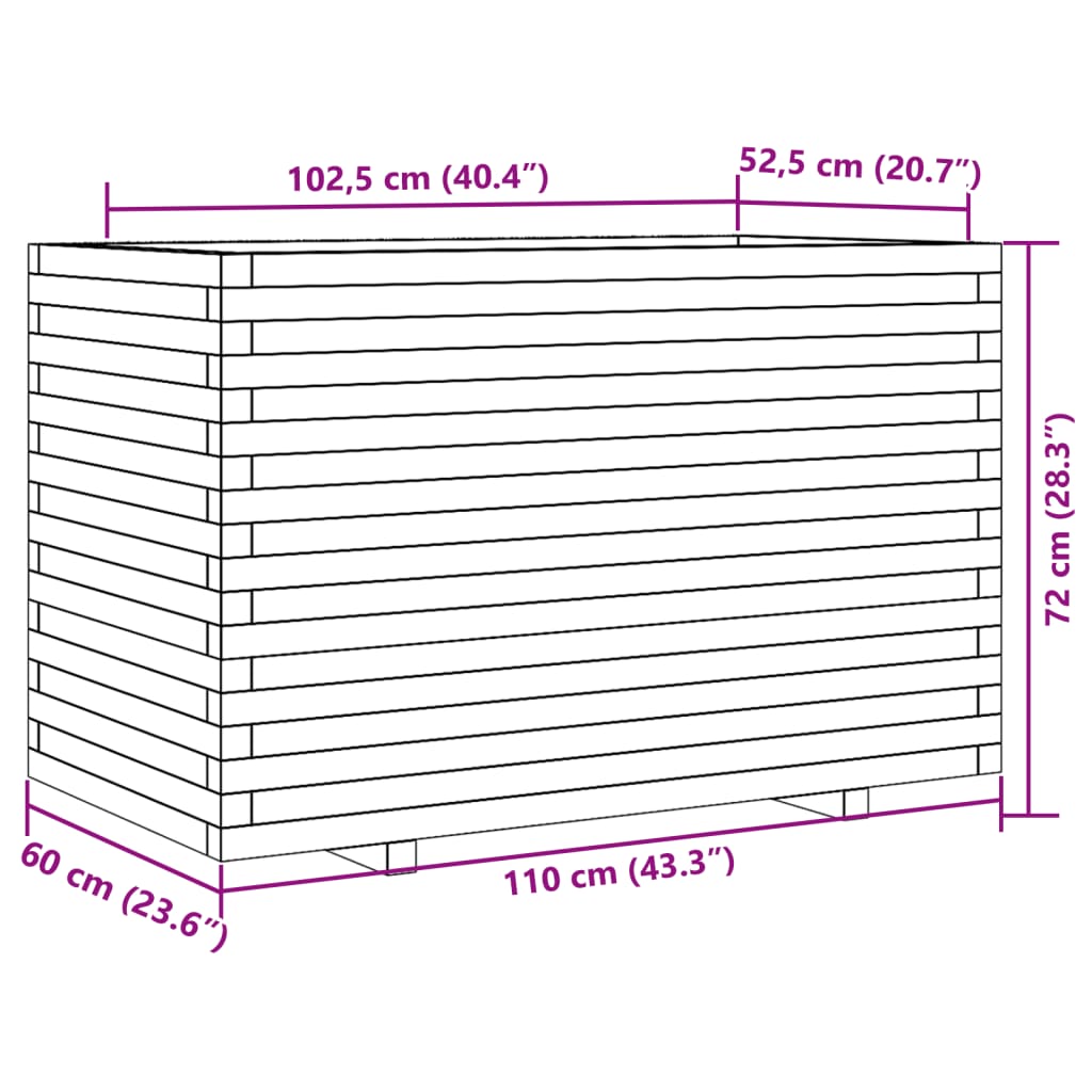 vidaXL Garden Planter White 110x60x72 cm Solid Wood Pine