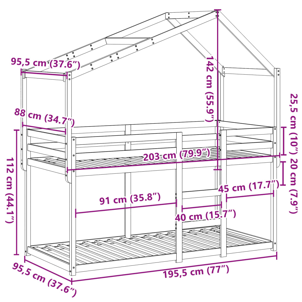 vidaXL Bunk Bed without Mattress Wax Brown 90x190 cm Solid Wood Pine