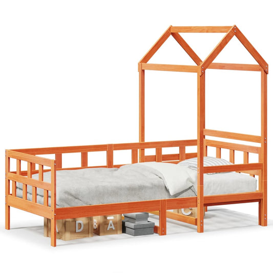 vidaXL Day Bed with Roof without Mattress Wax Brown 90x200 cm Solid Wood