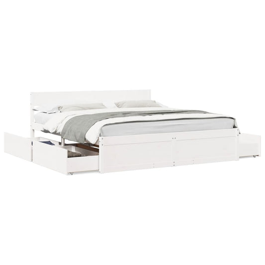 vidaXL Bed Frame without Mattress White 180x200 cm Super King Solid Wood Pine