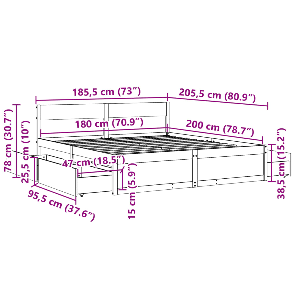 vidaXL Bed Frame without Mattress White 180x200 cm Super King Solid Wood Pine