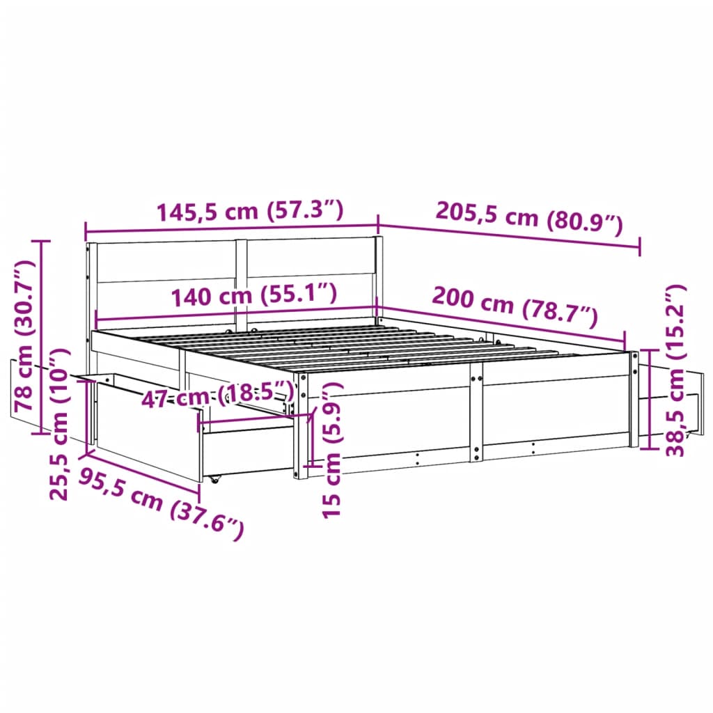 vidaXL Bed Frame without Mattress 140x200 cm Solid Wood Pine