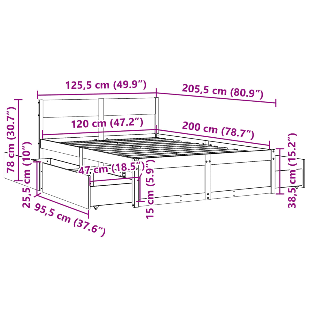 vidaXL Bed Frame without Mattress Wax Brown 120x200 cm Solid Wood Pine