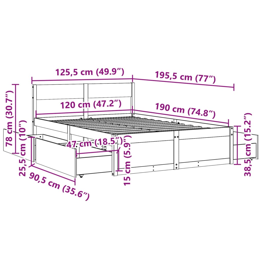 vidaXL Bed Frame without Mattress Wax Brown 120x190 cm Small Double Solid Wood Pine