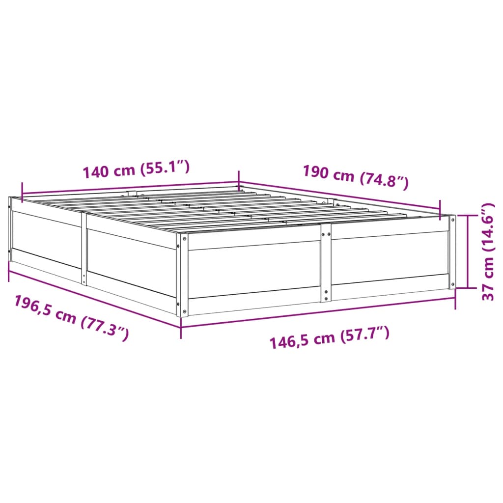 vidaXL Bed Frame without Mattress Wax Brown 140x190 cm Solid Wood Pine