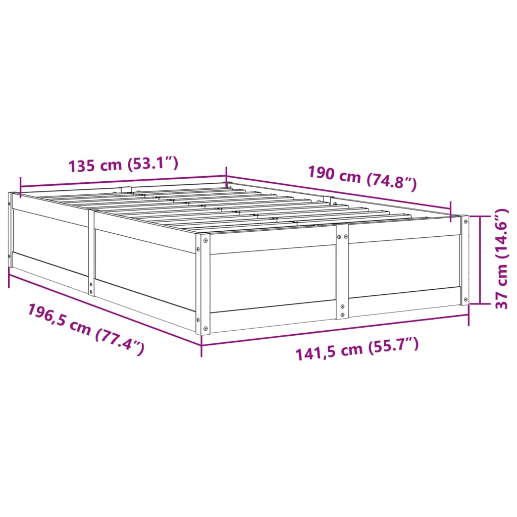 vidaXL Bed Frame without Mattress Wax Brown 135x190 cm Double Solid Wood Pine