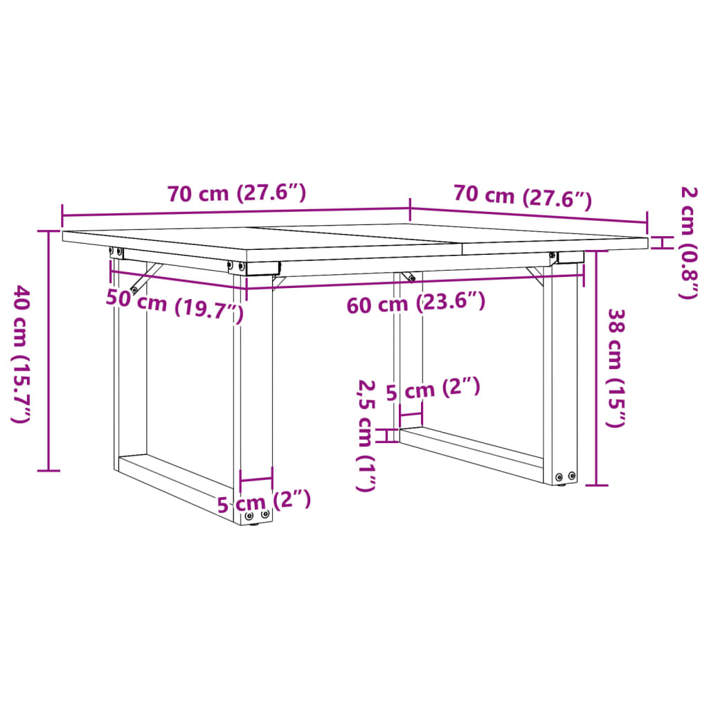 vidaXL Coffee Table O-Frame 70x70x40 cm Solid Wood Pine and Steel