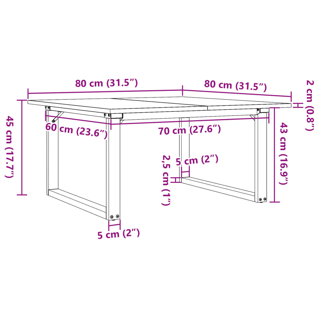 vidaXL Coffee Table O-Frame 80x80x45 cm Solid Wood Pine and Steel