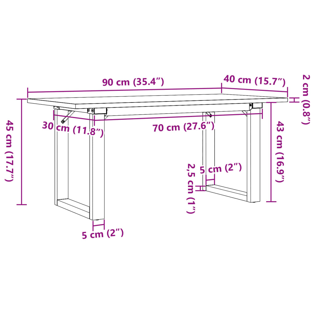 vidaXL Coffee Table O-Frame 90x40x45 cm Solid Wood Pine and Steel