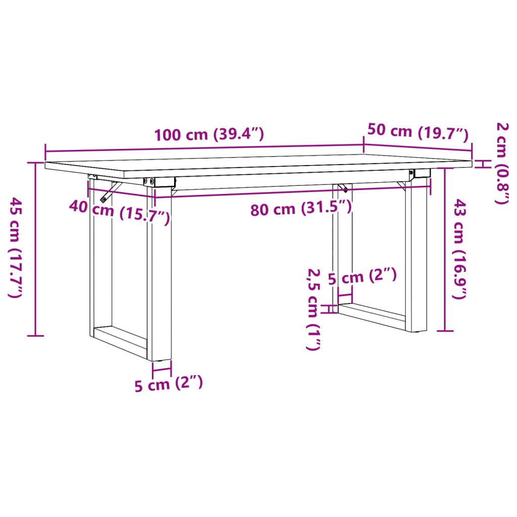 vidaXL Coffee Table O-Frame 100x50x45 cm Solid Wood Pine and Steel