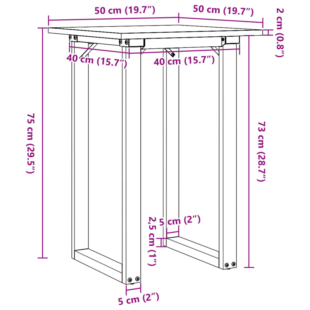 vidaXL Dining Table O-Frame 50x50x75 cm Solid Wood Pine and Steel