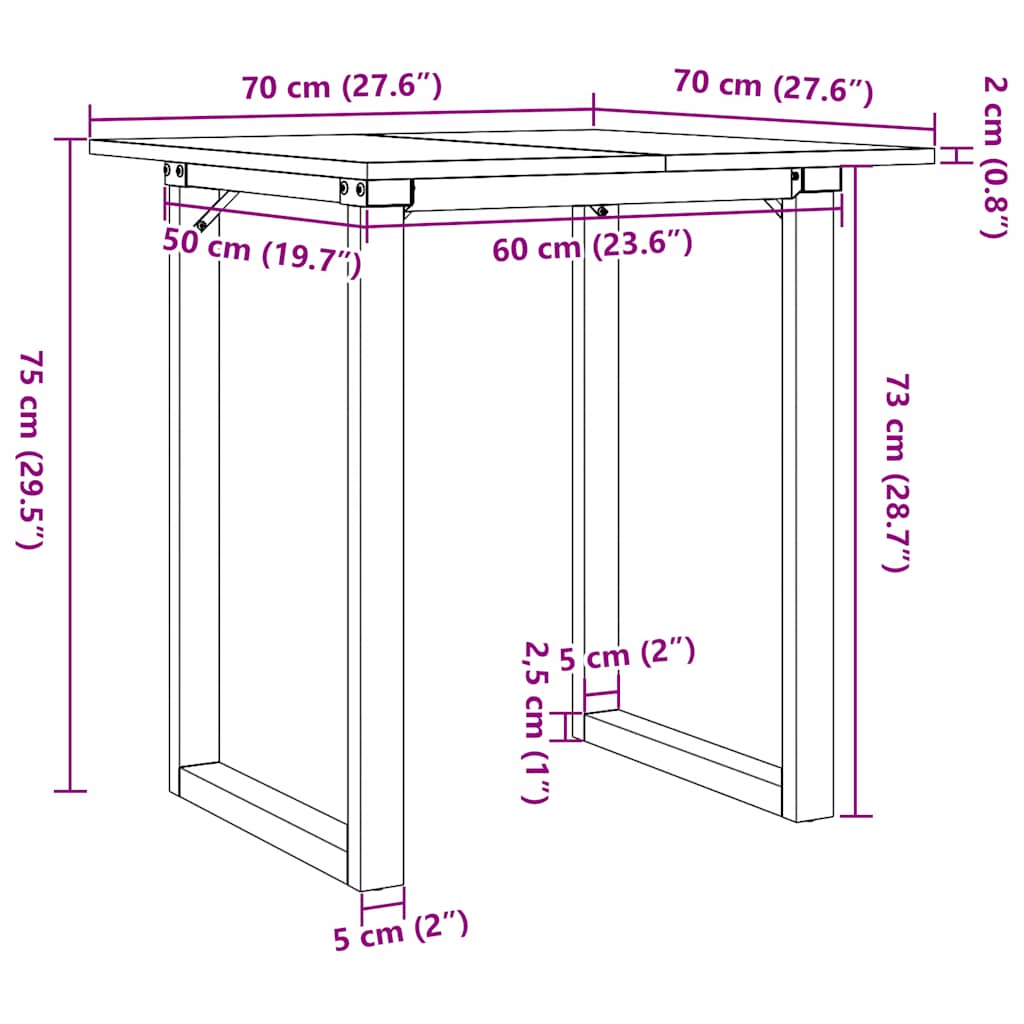 vidaXL Dining Table O-Frame 70x70x75 cm Solid Wood Pine and Steel