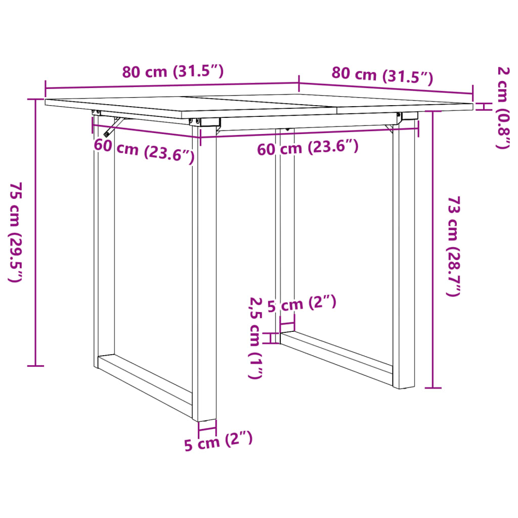 vidaXL Dining Table O-Frame 80x80x75 cm Solid Wood Pine and Steel