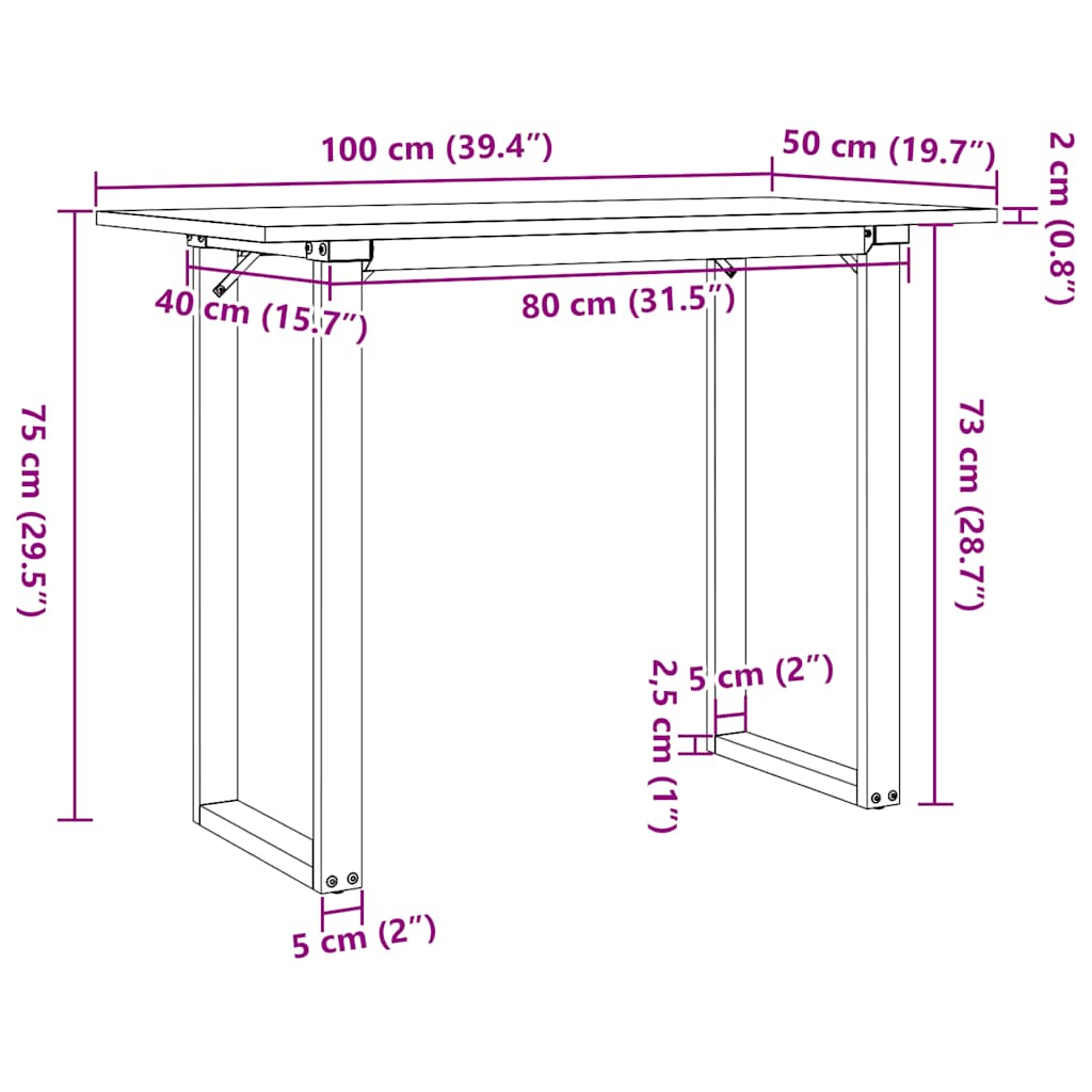 vidaXL Dining Table O-Frame 100x50x75 cm Solid Wood Pine and Steel