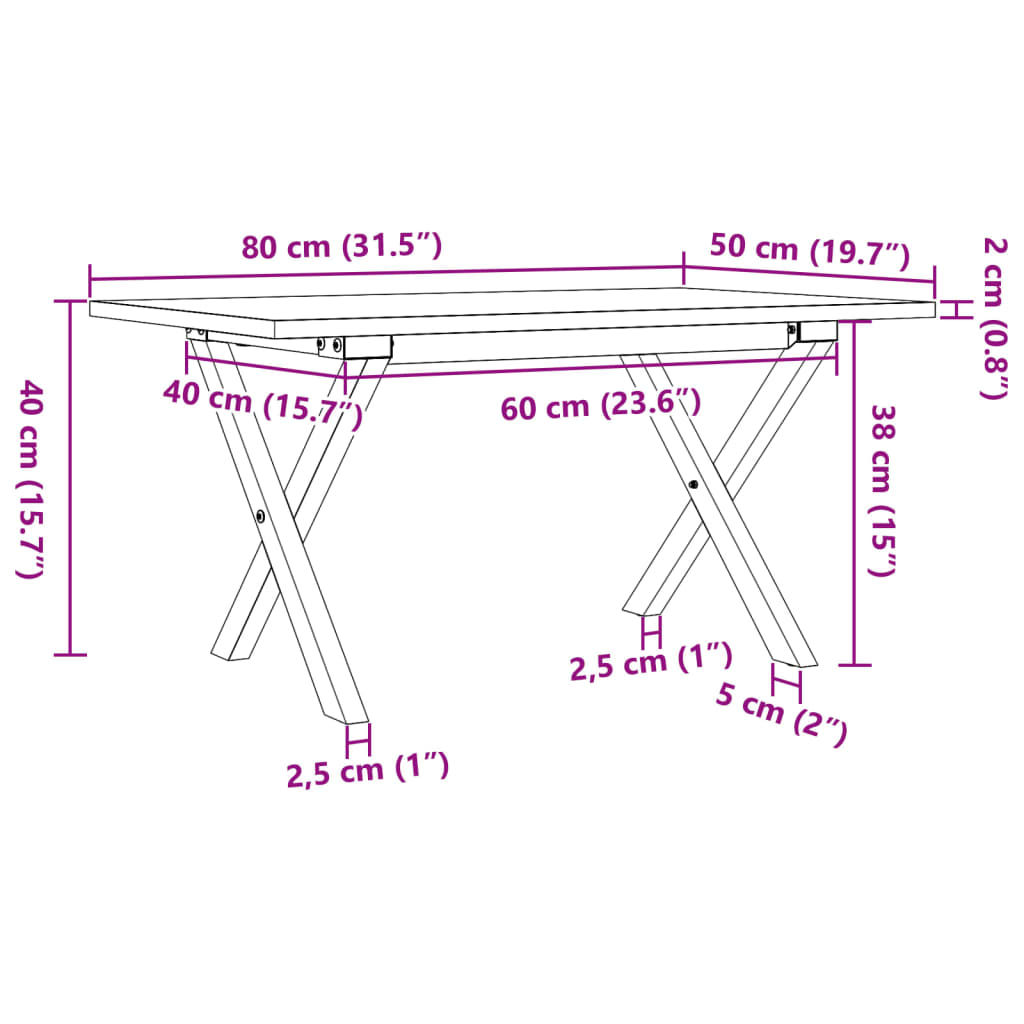 vidaXL Coffee Table X-Frame 80x50x40 cm Solid Wood Pine and Steel