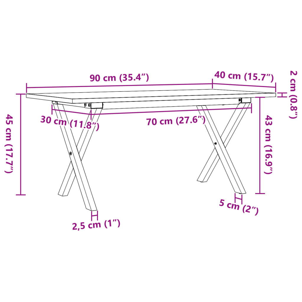 vidaXL Coffee Table X-Frame 90x40x45 cm Solid Wood Pine and Steel