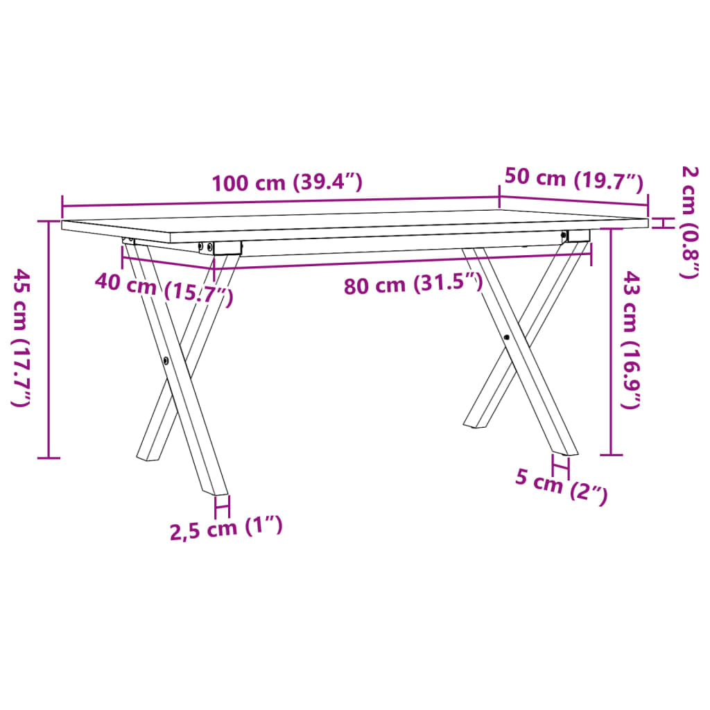 vidaXL Coffee Table X-Frame 100x50x45 cm Solid Wood Pine and Steel