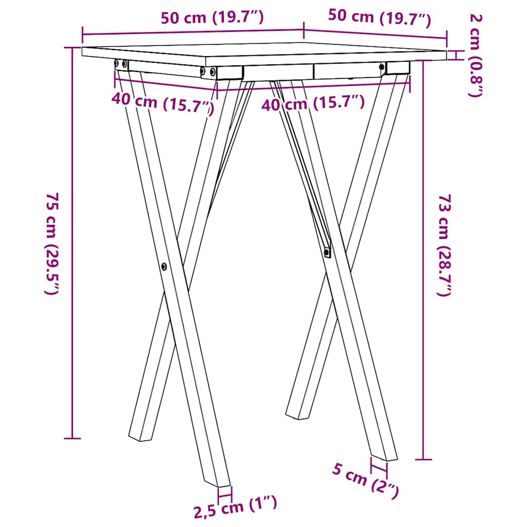 vidaXL Dining Table X-Frame 50x50x75 cm Solid Wood Pine and Steel